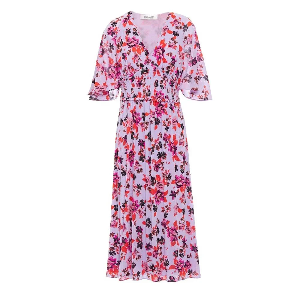 NWT Diane von Furstenberg Flutter Sleeve Dress– Floral Midi for Wedding / Brunch - Picture 5 of 11
